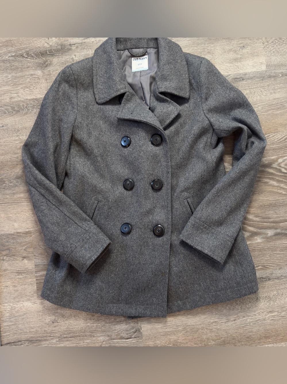 Old Navy Women's Gray Double-Breasted Wool Blend Peacoat sz Sm. Great condition